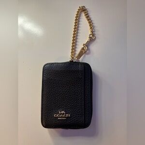 Coach Black Card Holder with Gold Chain